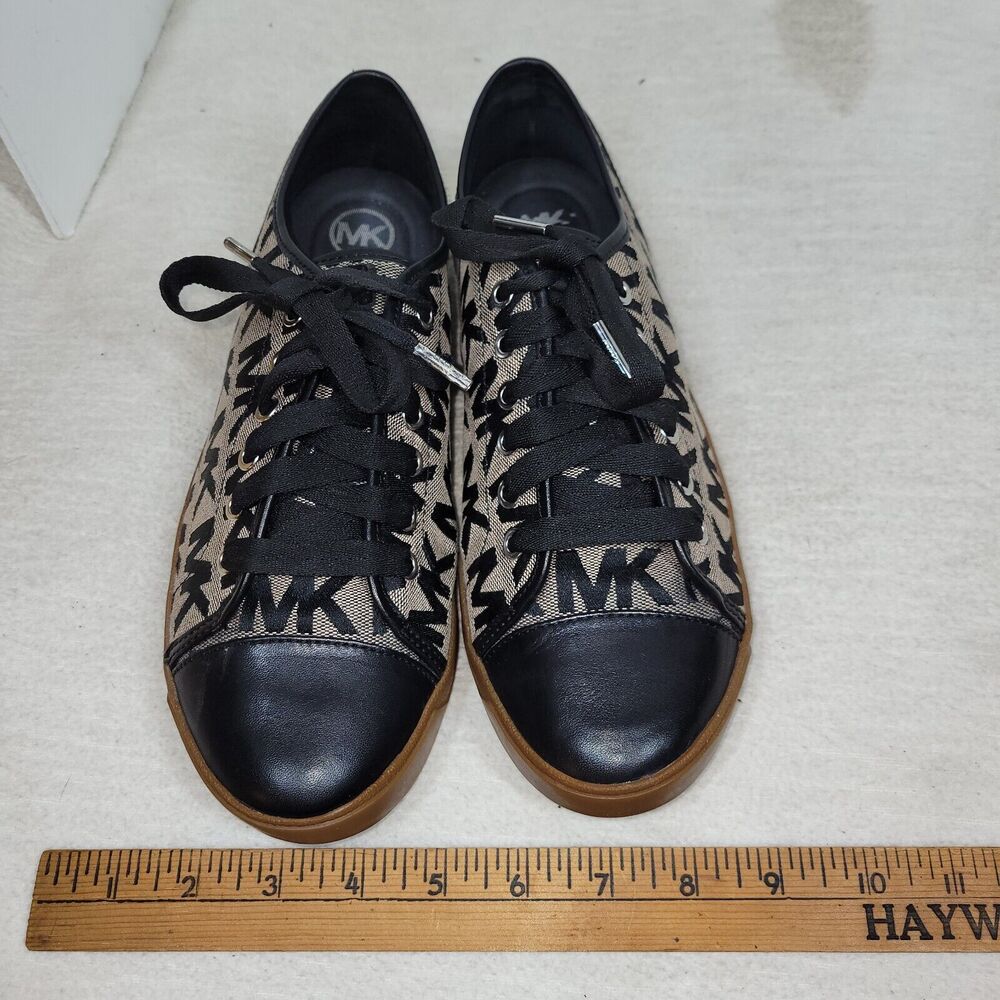 Michael Kors Shoes Size 10 Womens Black Tan MK Signature Logo Lace Up Sneakers - Picture 16 of 16